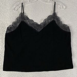 Gap Cami Tank Top Womens Large Black Lace Velour Velvet Y2K Witchy Whimsigoth
